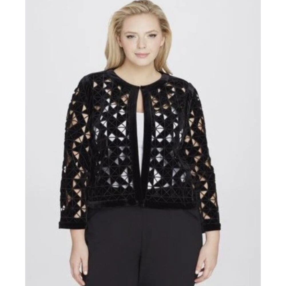 Tahari ASL Jacket Plus Size 18W Velvet Open Front Geometric Cutout Office Party